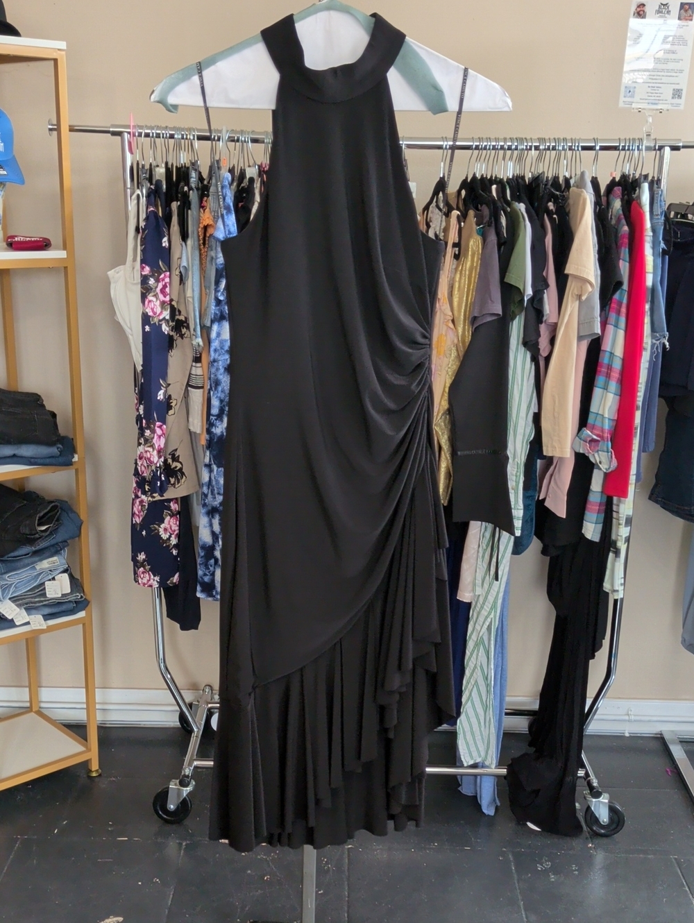 Vince Camuto Black Asymmetrical Halter Draped Evening Dress